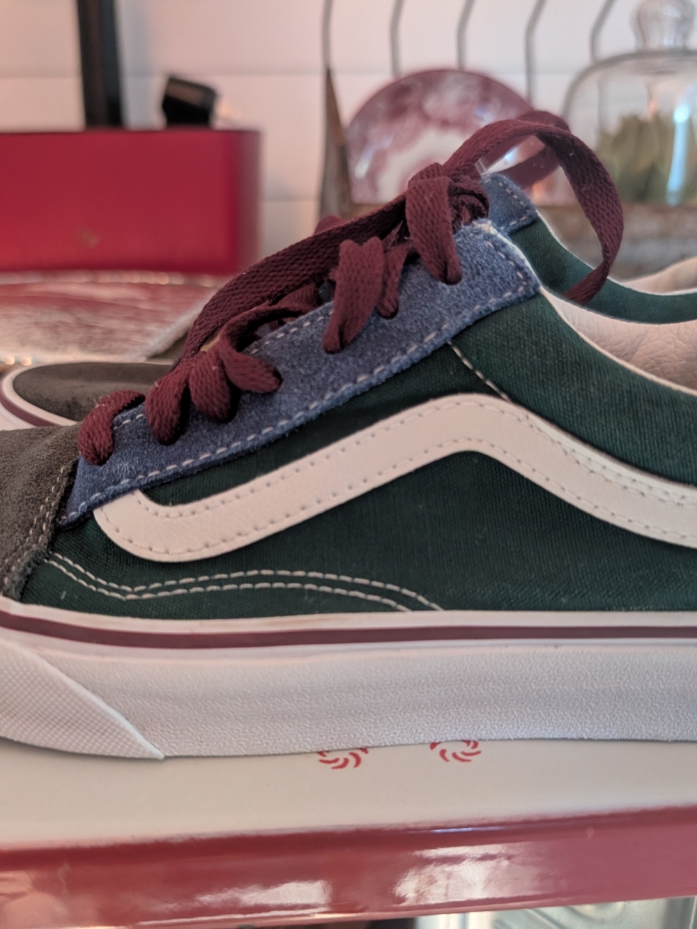 Vans Old Skool Sneakers in Green, Navy & Burgundy Size 5 Male/6.5 Female
